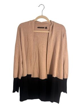 Cyrus Open Front Colorblock Cardigan Sweater - Tan & Black Size L